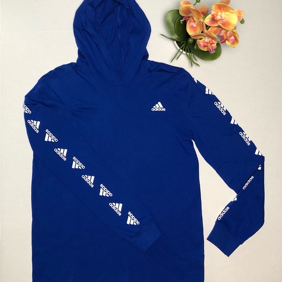 adidas Other - Adidas Boy’s Long Sleeve Cotton Hooded T-Shirt Tee Royal Blue